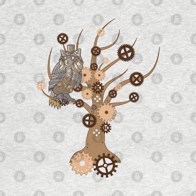 Steampunk Owl and Tree by AngelFlame